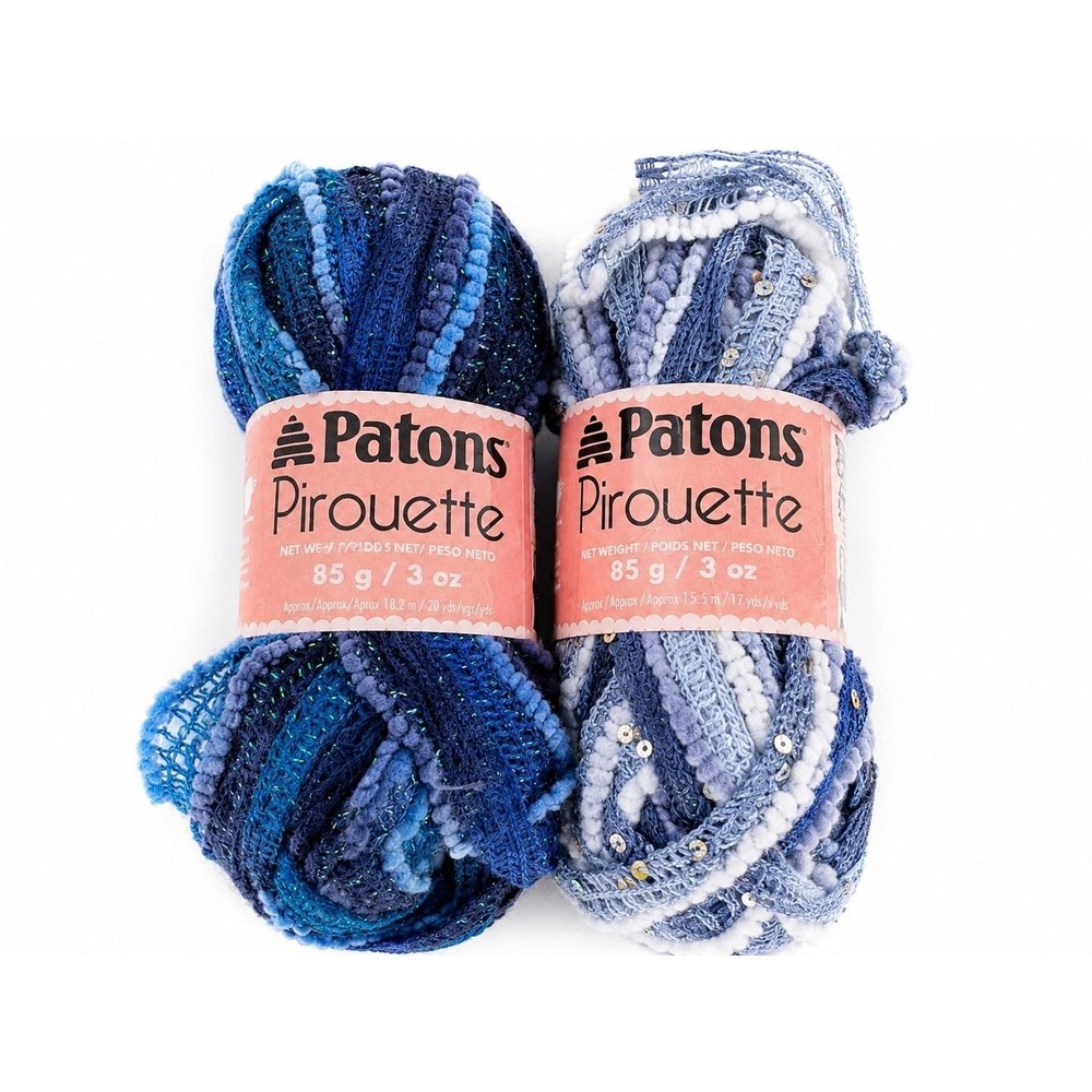 Lot of 2 Patons Pirouette Ruffle Yarn Blue Shimmer Twilight Sparkle 3 oz New